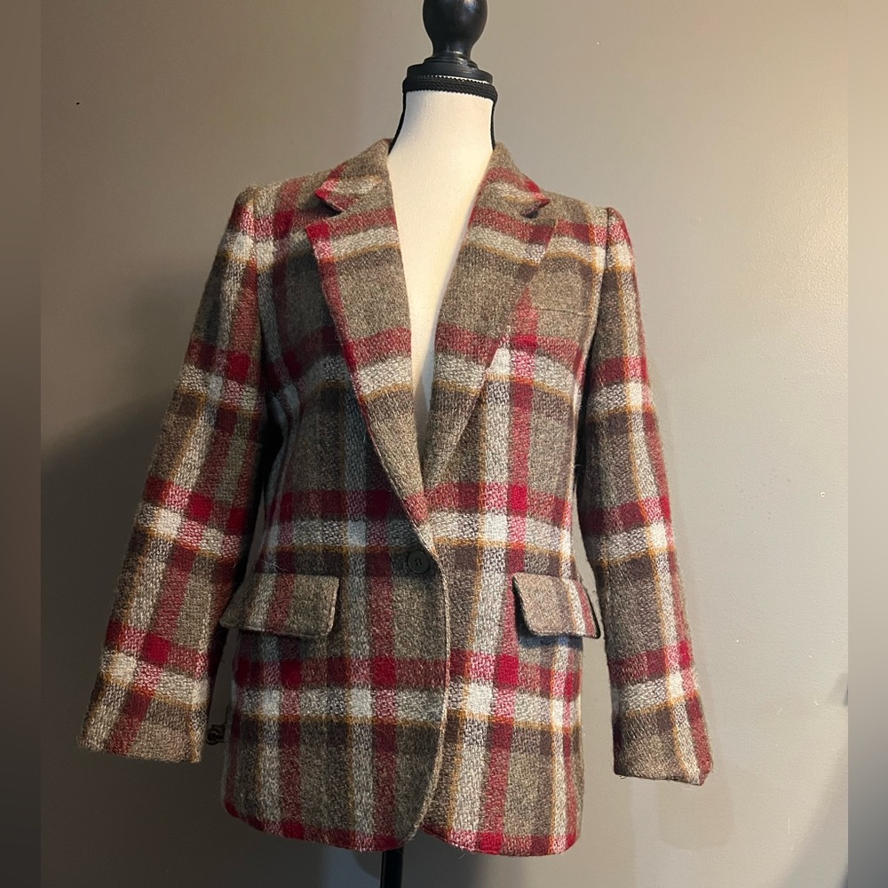 VINTAGE RODIER PARIS PLAID WOOL BLAZER. SIZE EU 40, US 8. EUC